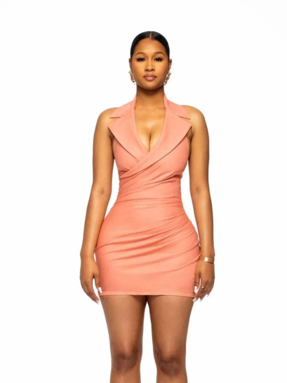 Hanifa Ren Ruched Corset Mini Dress in Peach / Pink